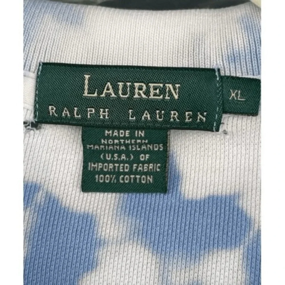 1990s Vintage Ralph Lauren Tie‎ Dye Polo Shirt Blue White Cotton Oversized